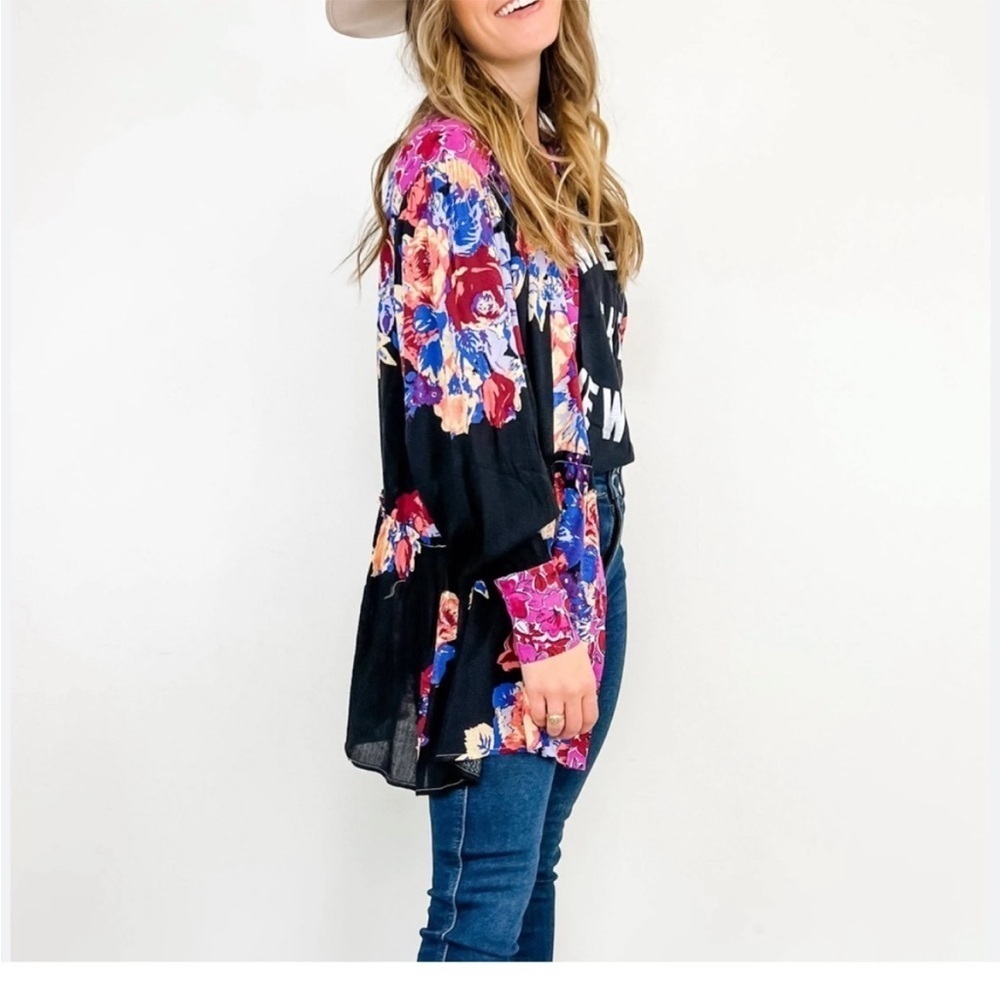 Free People Brunch a Bunch Floral Button Down Tunic Blouse Size Small